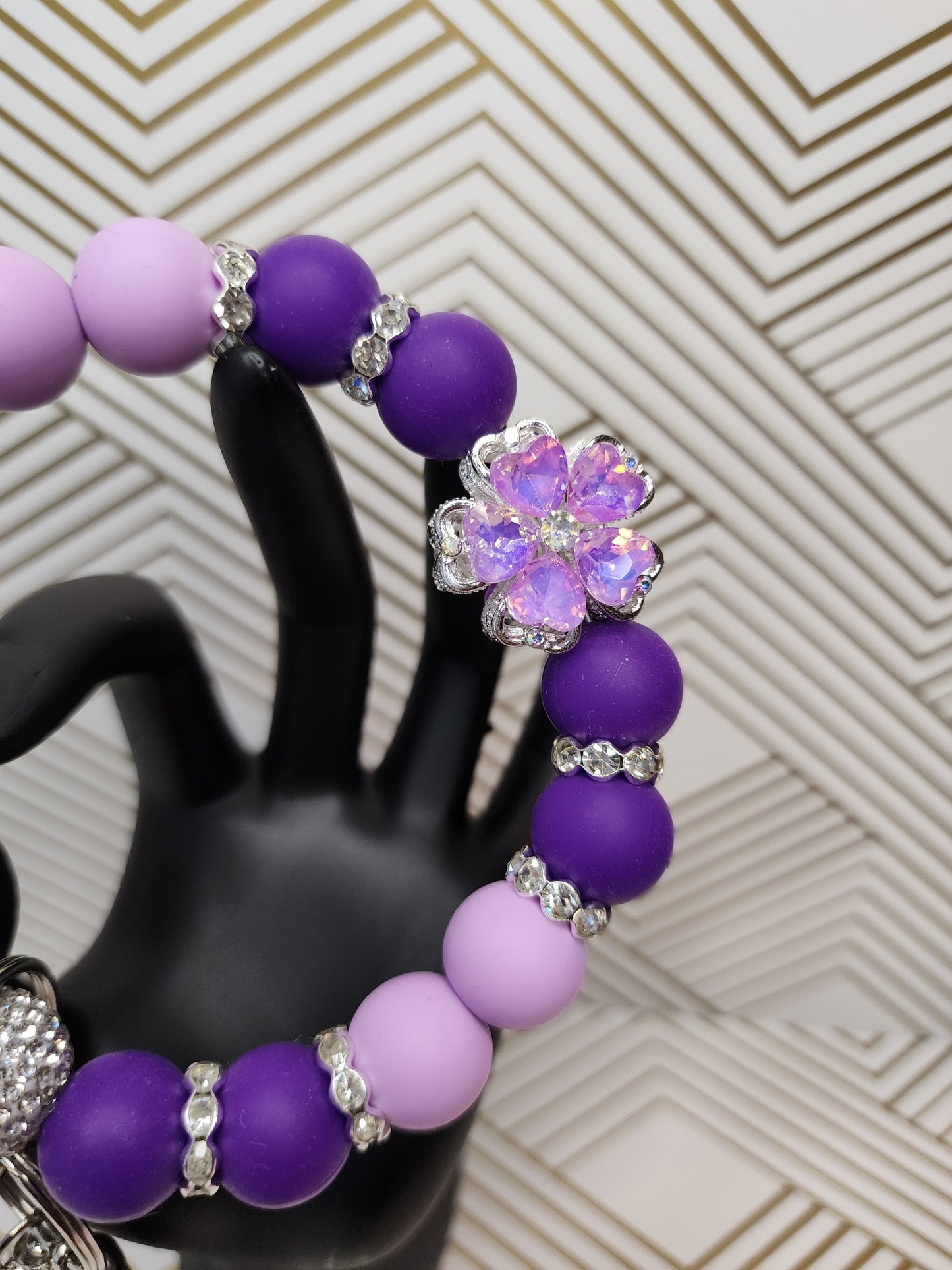 Icy Purple Flower Keychain Wristlet