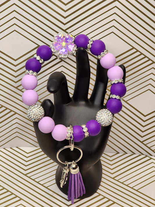 Icy Purple Flower Keychain Wristlet