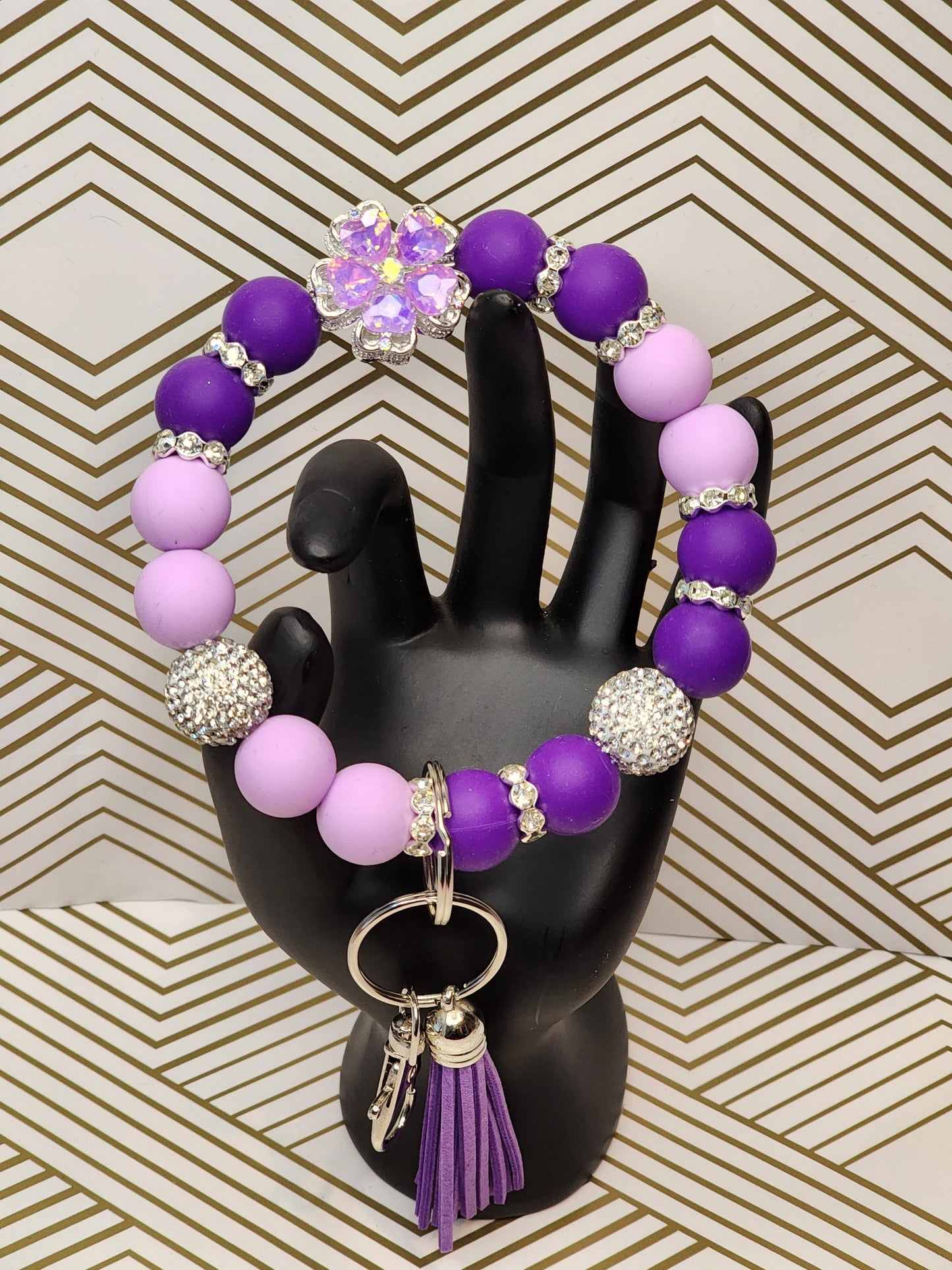 Icy Purple Flower Keychain Wristlet